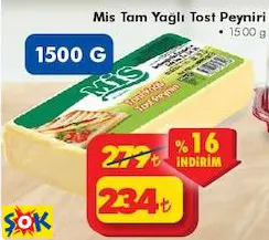 MİS TAM YAĞLI TOST PEYNİRİ 1500 G